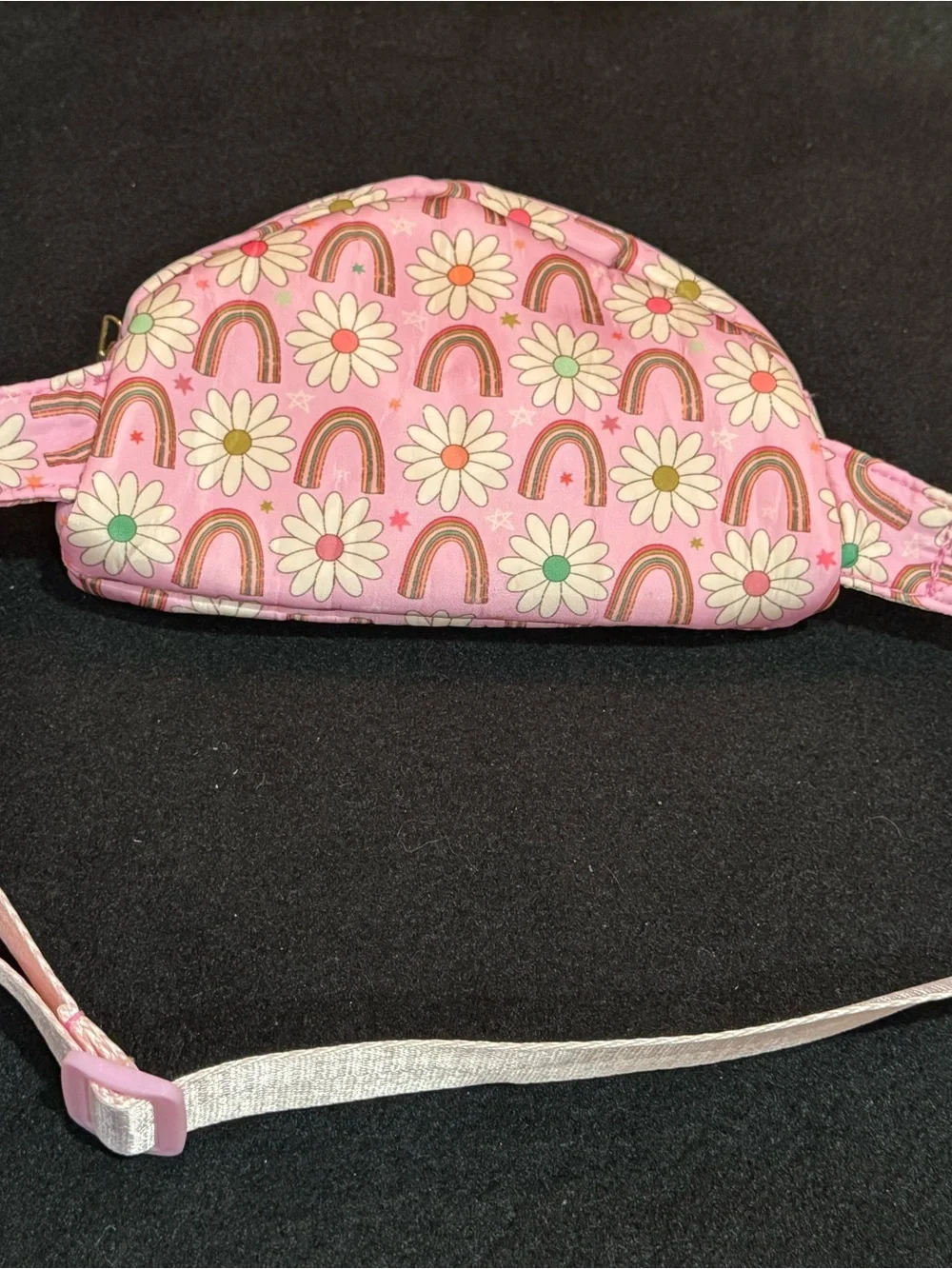 Girls Pink Daisy & Rainbow Crossbody Pouch with Adjustable Strap